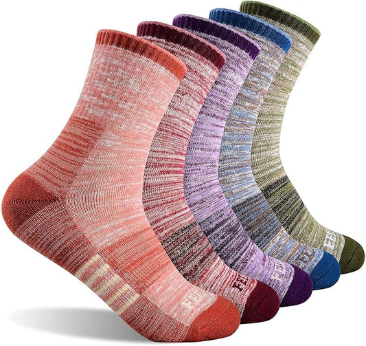 FEIDEER Women's Hiking Walking Socks, Multi-pack Outdoor Recreation Socks Wicking Cushion Crew Socks