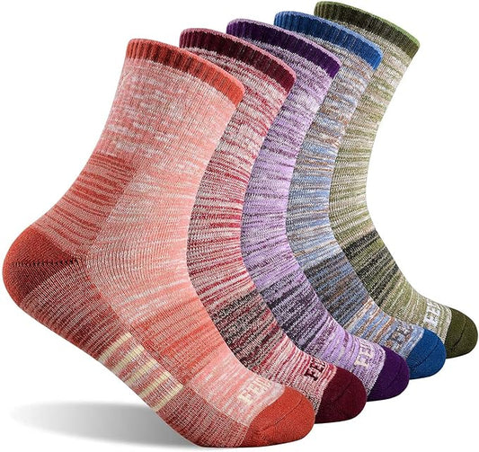 FEIDEER Women's Hiking Walking Socks, Multi-pack Outdoor Recreation Socks Wicking Cushion Crew Socks
