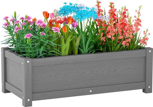 KETOYARK HDPE Raised Planter Box Outdoor,Rot-Resistant and Non-Cracking,Small Raised Beds for Gardening 29.5 * 14.4 * 9.8 in for Yard,Lawn,Outdoor Planter Boxes Rectangle with Drainage Holes Gray