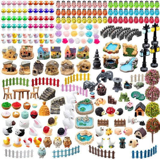 Tuanse 248 Pcs Garden Miniature Accessories, Garden Kit, Animals, Resin Miniature Figurines House Accessories Micro Landscape Ornaments for DIY Kit Plant Decoration House Decor