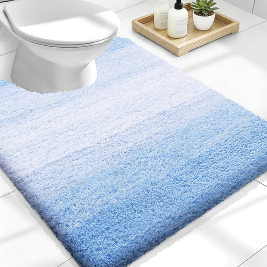 OLANLY Luxury U-Shaped Toilet Rugs - Extra Soft Microfiber, Non-Slip Plush Bath Mat, 24x20, Light Blue