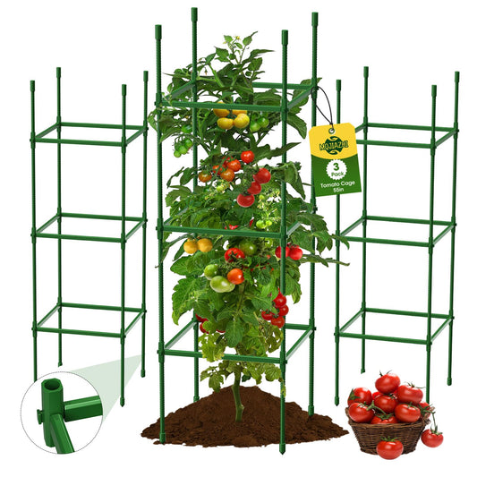 3 Pack Tomato Cages for Garden, Up to 55Inch Square Tomato Plant Cage, Upgraded Octagonal Connector, Heavy Duty Adjustable Tomato Stake Support for Garden Climbing Vegetables Flowers Fruits