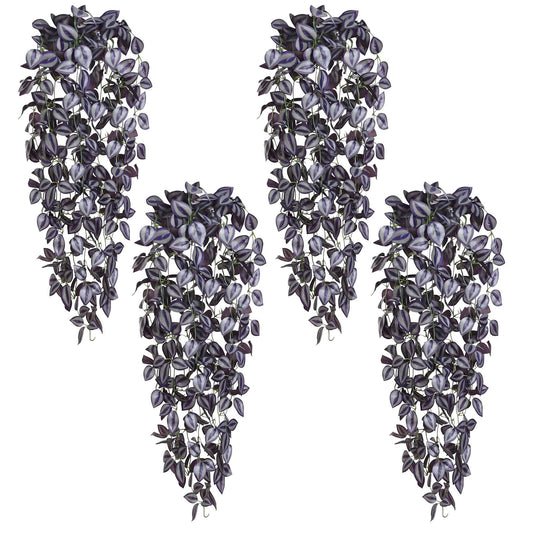 BLEUM CADE Fake Hanging Plants, 4pcs Artificial Hanging Plant, Faux Deep Purple Vines Hanging Plant for Wall Home Living Room Indoor Outdoor Halloween Decor (No Baskets)