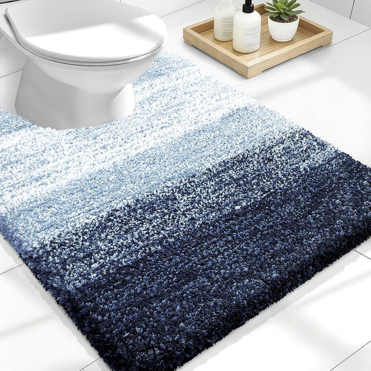 OLANLY Luxury U-Shaped Toilet Rugs - Extra Soft, Absorbent Microfiber Bath Mat | 24x20, Navy Blue