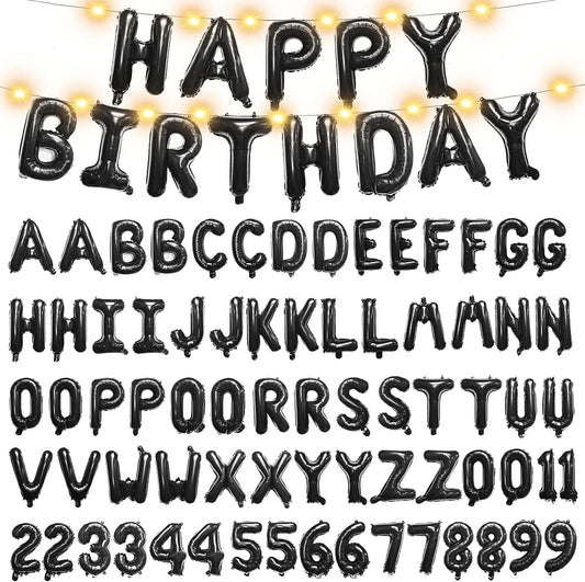 Skiennix 16" Foil Personalized Name Balloons - Custom Mylar Letters & Numbers for Birthdays, Graduations, Weddings | 85 PCS, Black