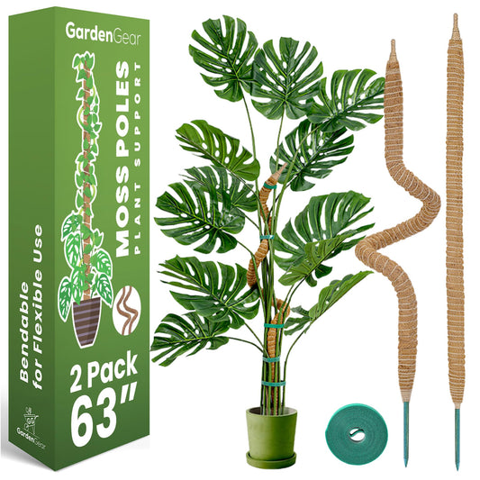 2 Pack 63 Inch Bendable Moss Pole Monstera Plant Support Stakes for Indoor Plants - Tall Moss Stick Trellis for Potted Climbers - Stem Support Accessories for Climbing Houseplants