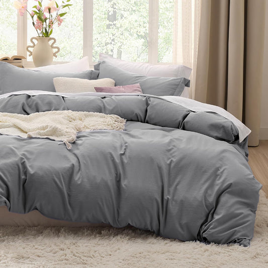 Bedsure Grey Duvet Cover Set - Extra Soft King Size Bedding | 3 Pieces with Zipper Closure, 104x90 Inches