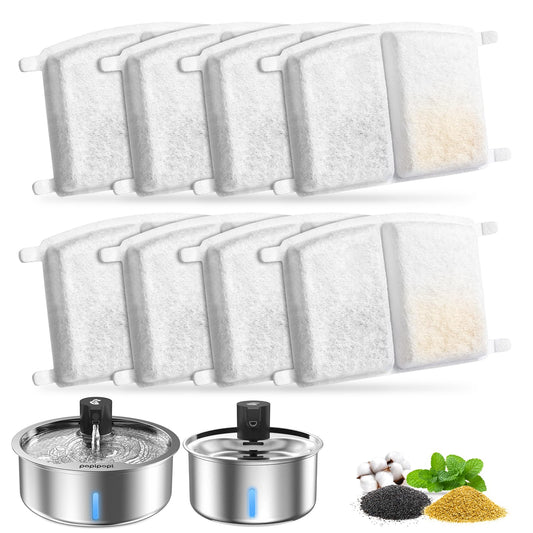 Dog Water Fountain, 8L Stainless Steel Dog Water Fountain for Large Dogs, Dog Water Bowl Dispenser, Super Quiet Pump and Replacement Filters for Cats and Dogs (Primary 8 pcs Filters)