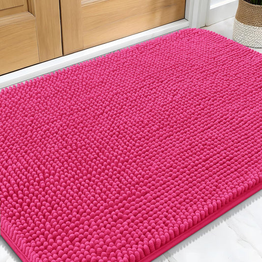 OLANLY Dog Door Mat - Absorbent Non-Slip Chenille Mat for Muddy Paws | 30x20, Hot Pink
