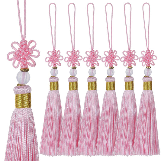 13cm/5 Inch 20pcs Silky Bookmark Tassels with 2-Inch Cord Loop and Knot for Jewelry Making, Souvenir, Bookmarks, DIY Craft Accessory (Pink)
