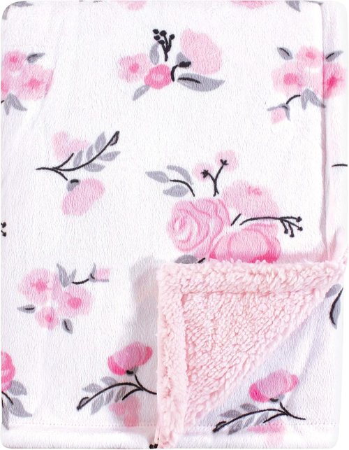 Hudson Baby Plush Mink & Sherpa Blanket - Soft Pink Floral Design | Perfect for Infants