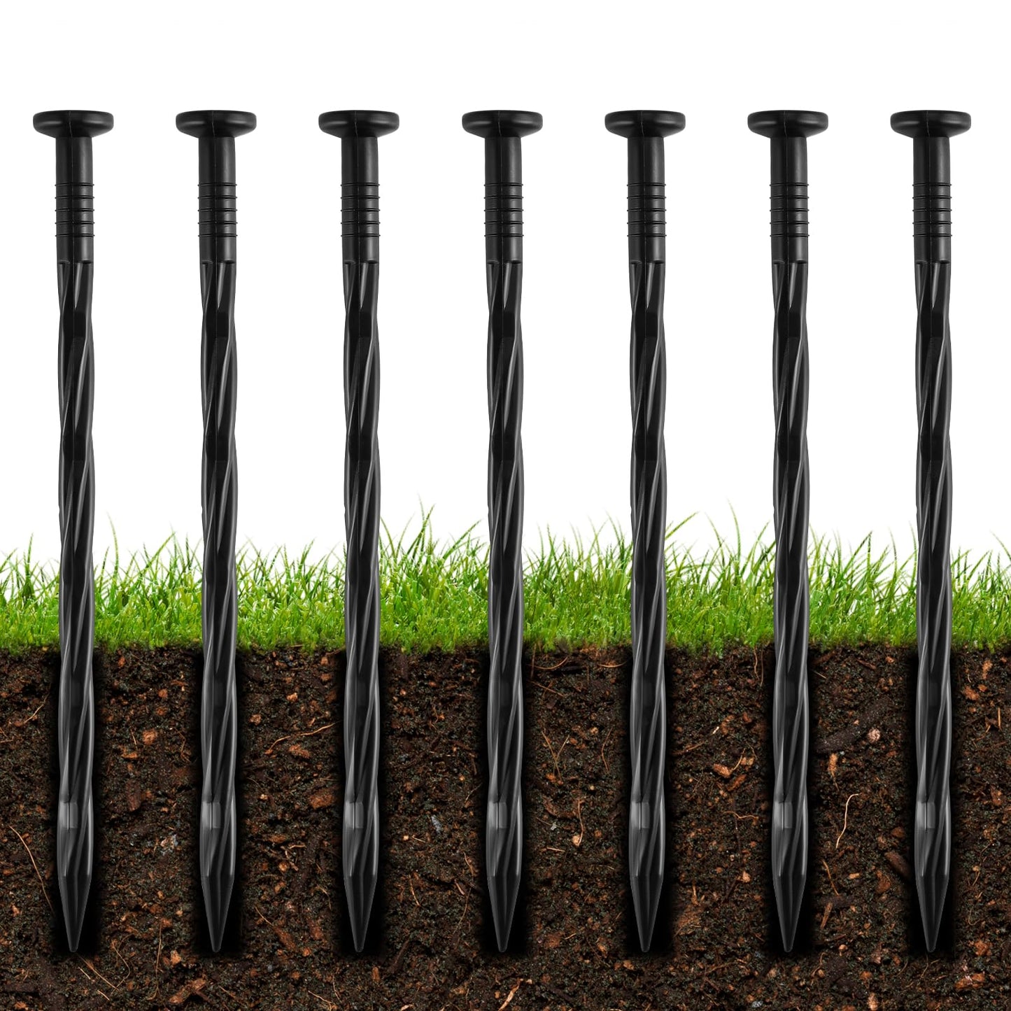 100Pcs 8-Inch Plastic Landscape Edging Spikes, Spiral Anchoring Nails for Weed Barrier, Paver Edging, Landscape Edging, Artificial Turf, Grass Pathways, and More