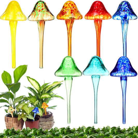 Meanplan 8 Pcs Plant Watering Globes Set, Mushroom Self Watering Globes for Indoor Outdoor Plants, Multicolor Glass Automatic Water Bulbs for Garden Potted Daily Use