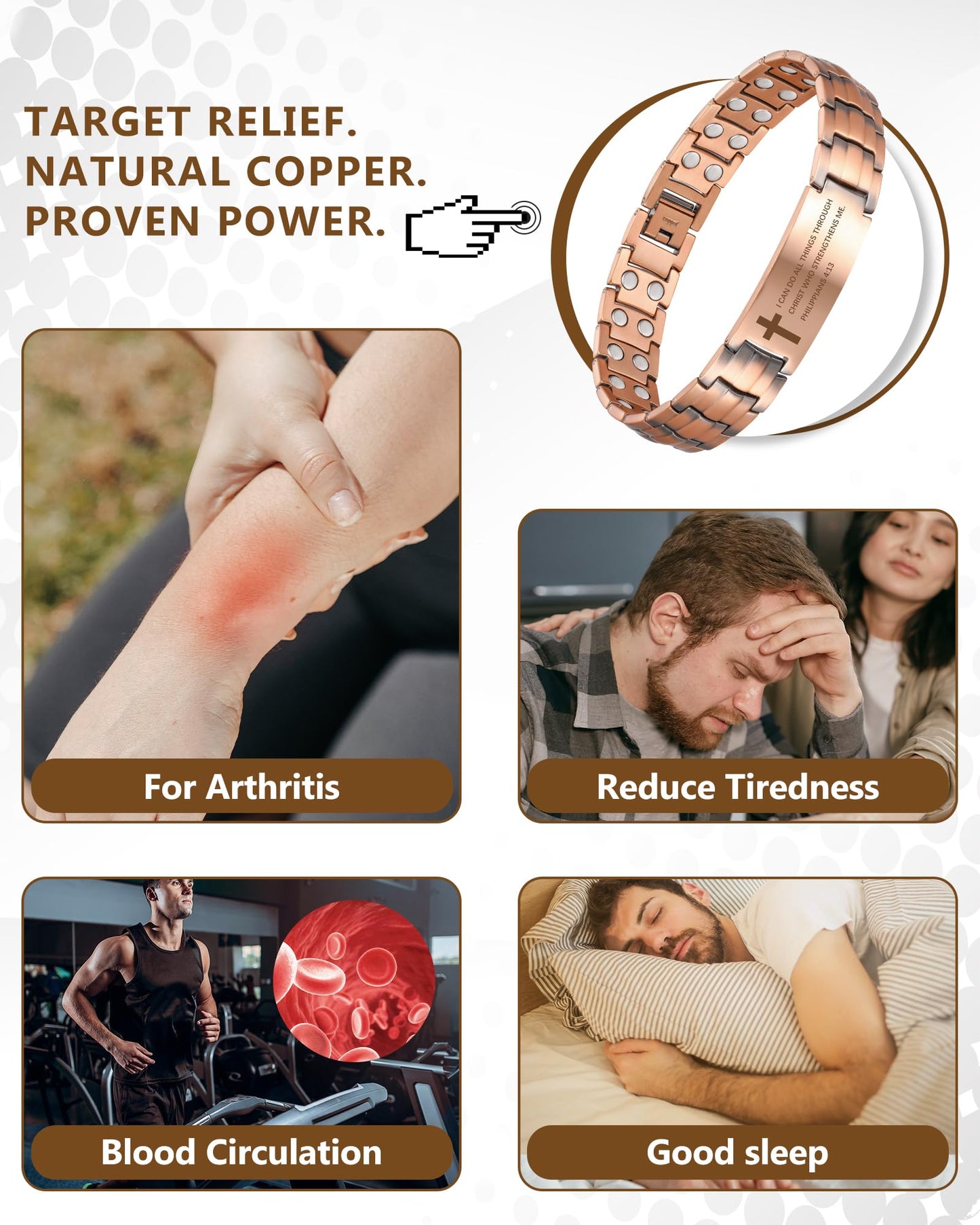 Feraco Copper Magnetic Therapy Bracelets for Men, Copper Cross Bracelets with 3800 Gauss Neodymium Magnets