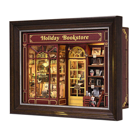 Book Nook Kit-3D Wooden Puzzle with LED Switch Control & Wall-Mountable Frame,DIY Miniature House for Beginners,Bookshelf/Tabletop/Wall Decor for Craft Lovers,Dollhouse Gift,Holiday Bookstore