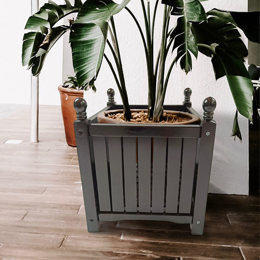 VeroFree Wooden Outdoor Square Planter Box – Black Elevated Flower Herb Pot for Porch, Patio, Deck Raised Container for Vegetables Plants (Black, 15.75x15.75x18.5 in)