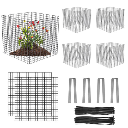 20 Pcs Plant Protector from Animals, 5 Pack 12'' x 12'' Reusable Metal Square Plant Cages, Wire Mesh Garden Cloches to Keep Rabbits, Squirrels and Chicken Out and Protection Vegetables Flowers Shrubs