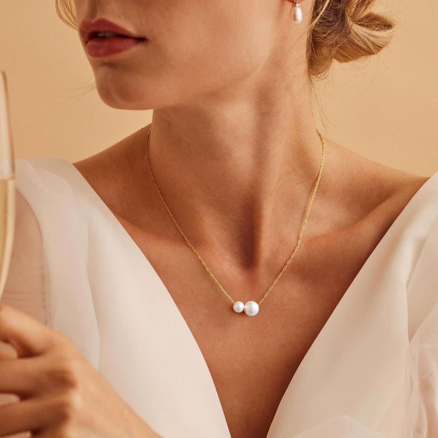 Fimhut Pearl Necklace for Women - 18K Gold Plated 3 Pearl Necklace Fashion Accessory Dainty Gold Necklaces Dainty Simple Layered Chain Necklaces Gold Jewelry for Women Gifts