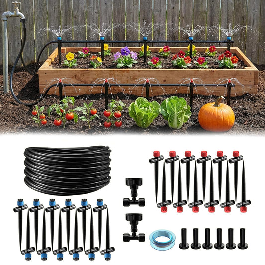 118FT Drip Irrigation System, Garden Watering System, Quick-Connect Drip Irrigation Kit for Lawn Raised Bed Greenhouse, Plant Watering System with 1/4'' Drip IrrigationTubing, Drip Emitters,Connectors