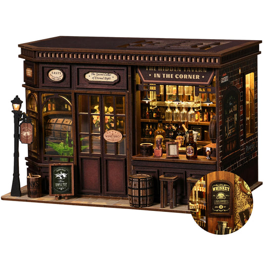 Soothee DIY Book Nook Kit with LED Lights | 3D Puzzles for Adults & Teens, Miniatures and Model Building Kits for Bookshelf Decor, Relaxing & Unique Gift for Craft Lovers | Corner Tavern