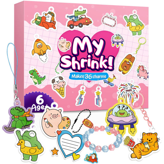 195 Pcs Shrink Plastic Kit with 39 Pre-Cut Patterns,3 Blank Shrink Plastic Sheets,Punch,Scissors,Keychains Lanyards,Tassels,Keychain Making Kit,Shrinky Art Charms,Shrinking Paper Craft Kits DIY Gifts