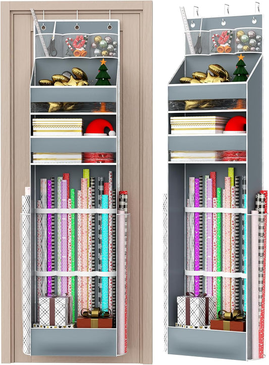 Regine Switzerland Hanging Gift Wrapping Paper Storage - Long Craft Roll Organizer in Grey
