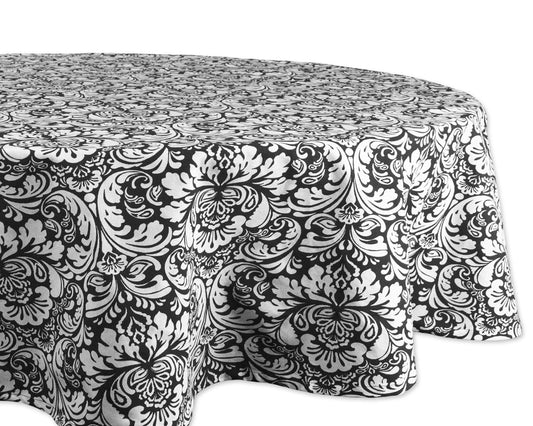 DII Damask Cotton Tablecloth, 70" Round, Black