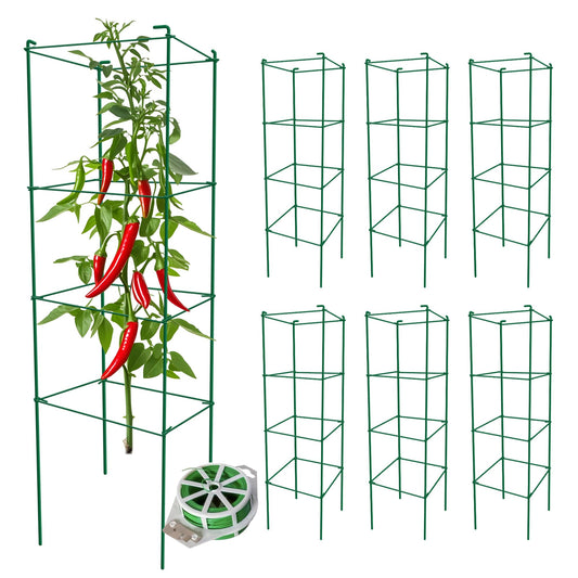Thealyn Tomato Cages 6 Packs 46 Inches (H) Plant Stand with 164 Feet Twist Ties, Heavy Duty Garden Plants Support for Tomatoes, Cucumber, and Other Climbing Plants (Green)