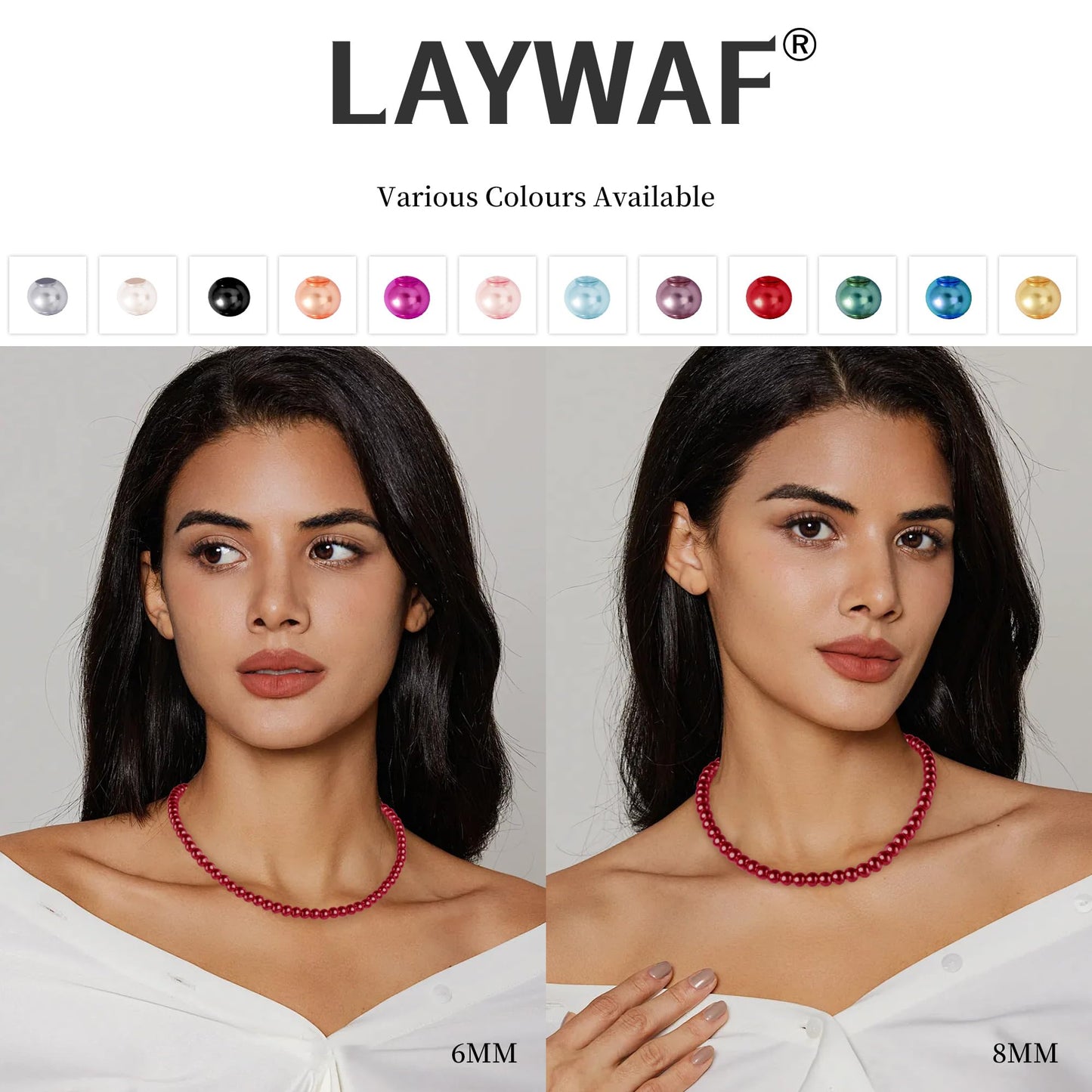 LAYWAF Red Imitation Pearl Carnelian Necklace for Women, Fake Pearl Choker Necklace, 6MM Beaded Necklace, Simple Faux Pearl Costume Jewelry for Mom Wedding Bride Bridal