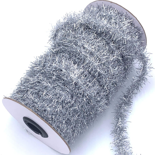 Bituinra 50 Yards Silver Metallic Tinsel Christmas Garland Tinsel Bibbon for Christmas Tree,Wedding Birthday Party Decorations Supplies (Silver)