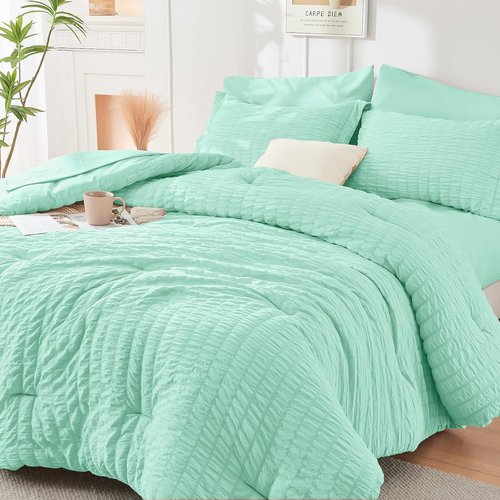 HYMOKEGE Mint Green Full Size Comforter Set - 7-Piece Luxury Bedding Set for All Seasons | Includes Comforter, Sheets, Pillowcases & Shams