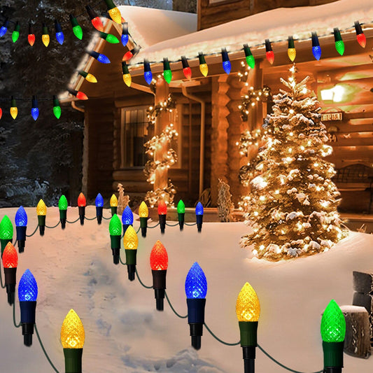 Solar Christmas Pathway Lights, 20 LED C9 String Lights with 20 Stakes, 23FT Solar Powered Multicolored Decorations for Roof, Yard, Patio, Walkway, Driveway