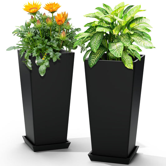 YESUNEED 24" Tall Planters for Outdoor Plants, Set of 2 Large Outdoor Planters for Front Porch Decor with Drainage Hole, Tall Planter (Black)