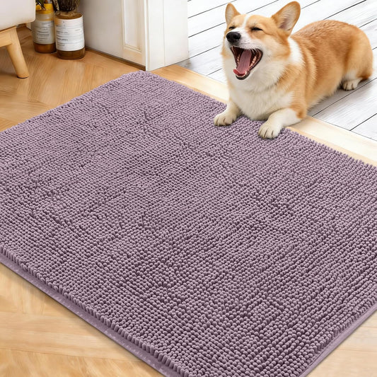 OLANLY Dog Door Mat - Absorbent Non-Slip Chenille Mat for Muddy Paws | 40x32 Deep Plum Color