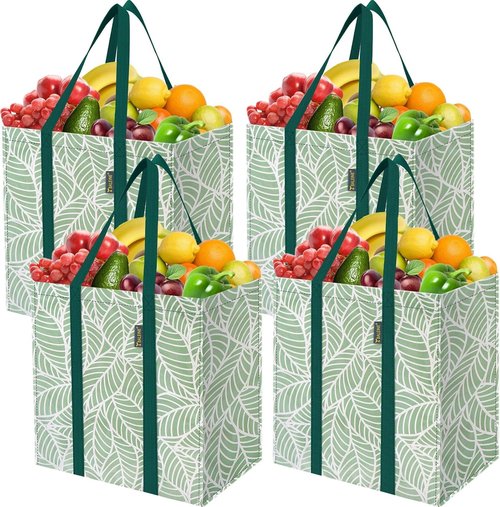BALEINE Reusable Grocery Bags - Heavy Duty Foldable Tote with Reinforced Bottom | Antique Foliage - 4 Pack