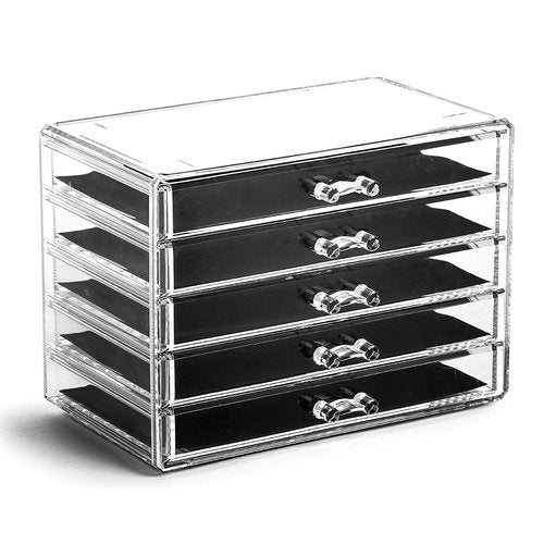 BINO The Manhattan Series Acrylic Makeup Drawer Organizer - 5 Clear Drawers for Beauty & Jewelry Storage