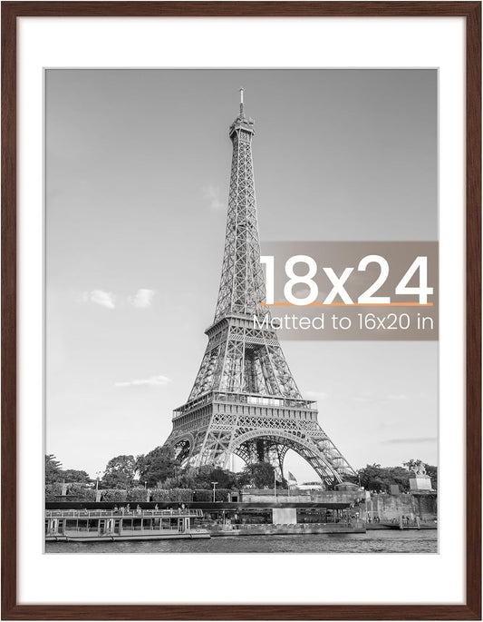 Upsimples 18x24 Picture Frame - Versatile Display for 16x20 Photos with Mat or 18x24 Without - Brown, 1 Pack