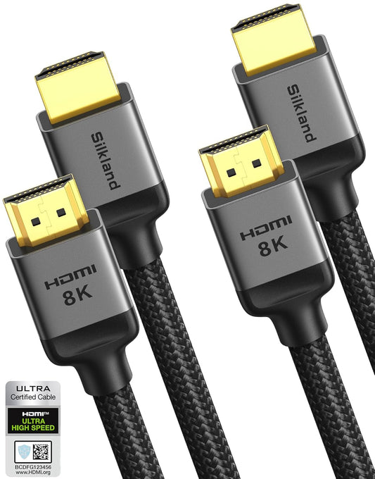 10K 8K 2.1 2-Pack 3.3FT, 2.1 [8K@60Hz, 4K@120Hz] Dolby 48Gbps, Silkland HDMI Cable Certified Ultra High Speed HDMI