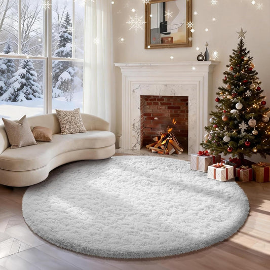 Ophanie White Round Rug - 5Ft Circle Area Rug for Aesthetic Room Decor | Plush Soft Shaggy Carpet
