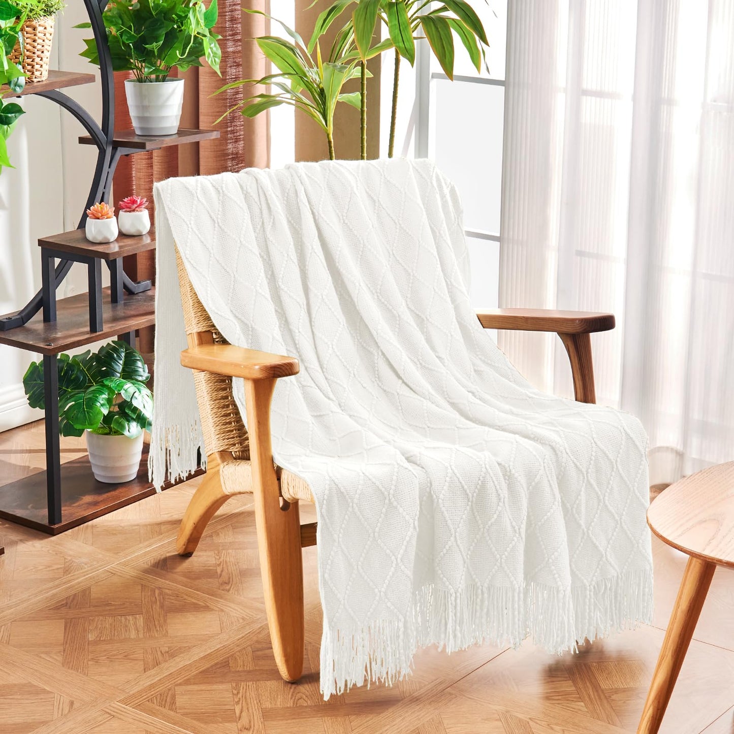 inhand Knitted Throw Blanket for Couch and Bed, Soft Living Room Home Decor Knitted Blanket with Tassel, Outdoor Lightweight Breathable Summer Blanket, Farmhouse Warm Woven Decorative, 50"x60"