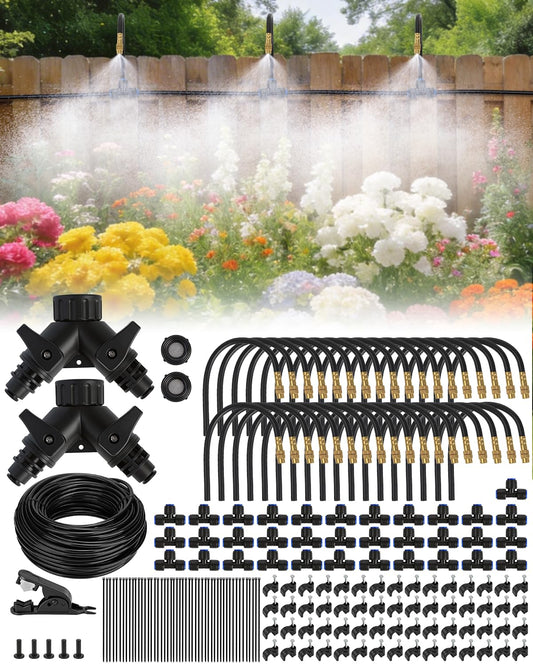 Landtouch 240FT Drip Irrigation System for Garden with 36 Nozzles –360° Adjustable Misting Nozzles, Quick-Connect Design, Ideal for Raised Beds, Lawns, Greenhouses & Outdoor Cooling