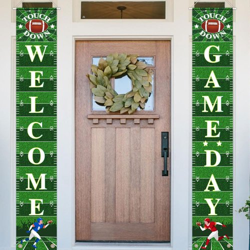 Hooqict Football Decorations Porch Sign Banner Football Door Decorations Sign Party Banner Garland for Sport Theme Game Day Tailgate Party Supplies
