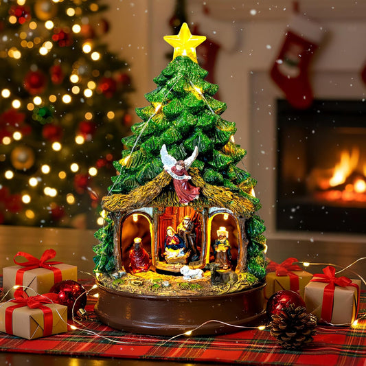 Regine Switzerland Christmas Tree Nativity Scene - Lighted Animated Angel Family Figurines | Musical LED Decor for Home