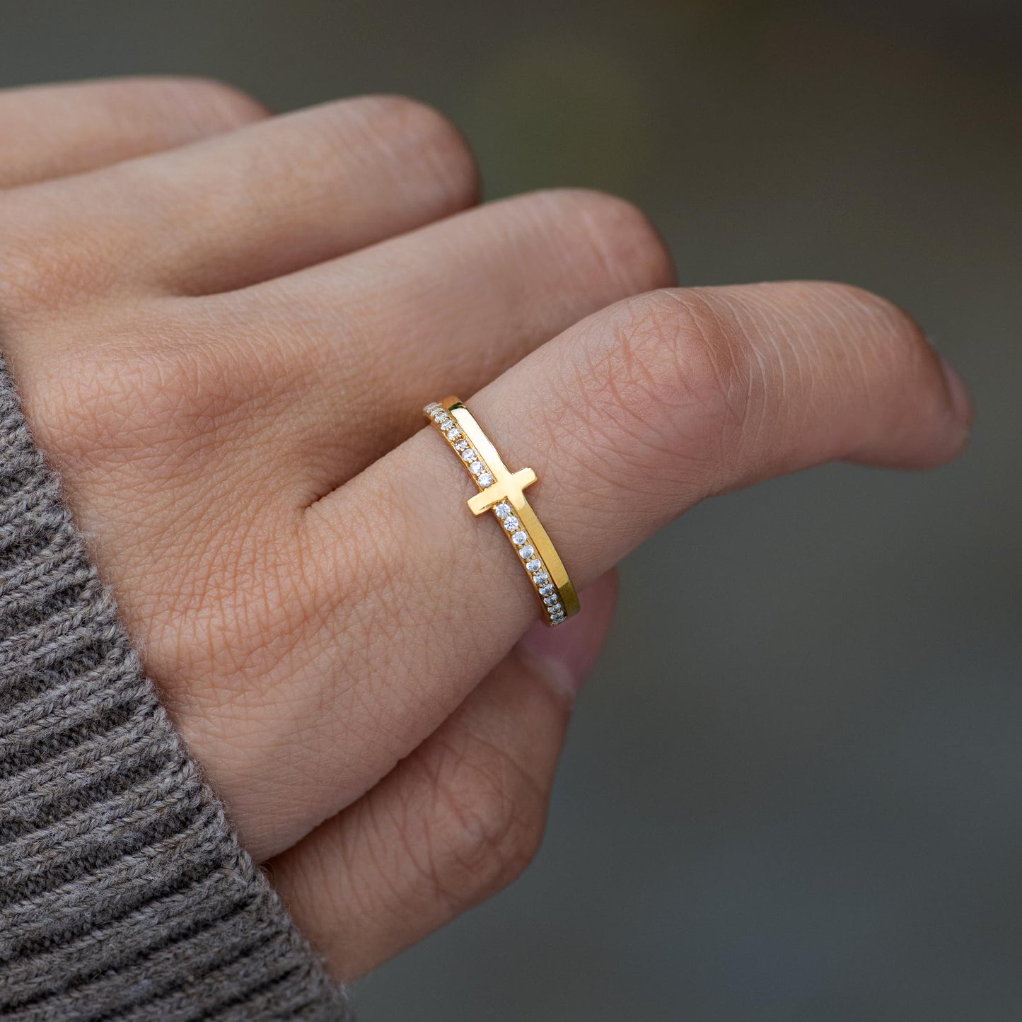 STORYJEWELLERY Christian Jewelry for Women, Cross Rings for Women, Gold Plated Purity Ring, Christian Ring, Confirmation Gifts, Baptism Gifts, Size 12