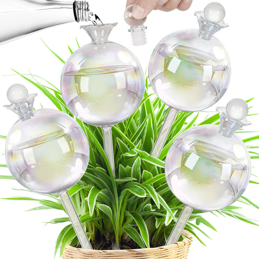17 oz 2 Weeks Extra Large Plant Watering Globes, Iridescent Glass Self Watering Globes, Self Watering Planter Insert, Plant Watering Devices, Automatic Watering Bulbs for Daily Use (Large 4-Pack)