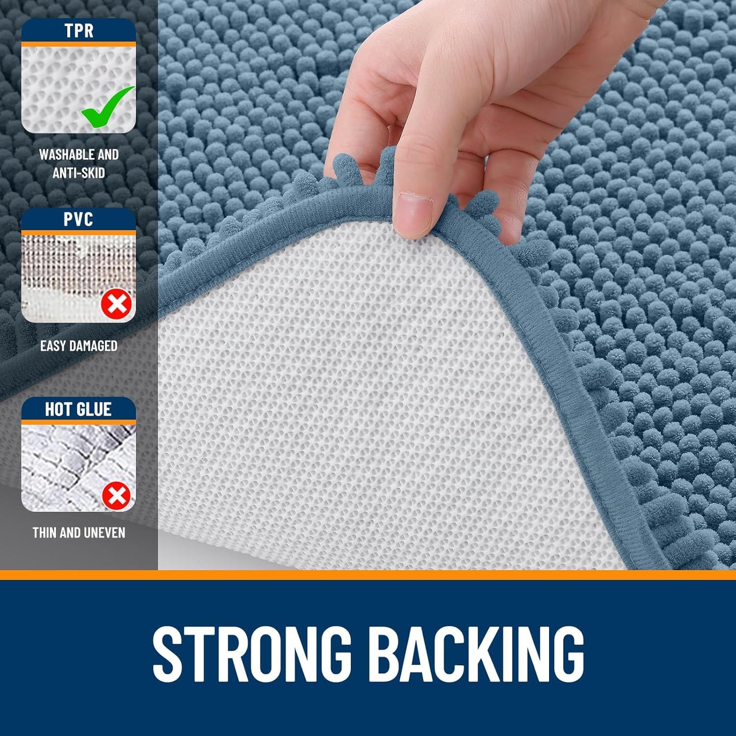 OLANLY Bath Rugs - Extra Soft Chenille, Quick-Dry, Machine Washable | 24x16, Airy Blue Design