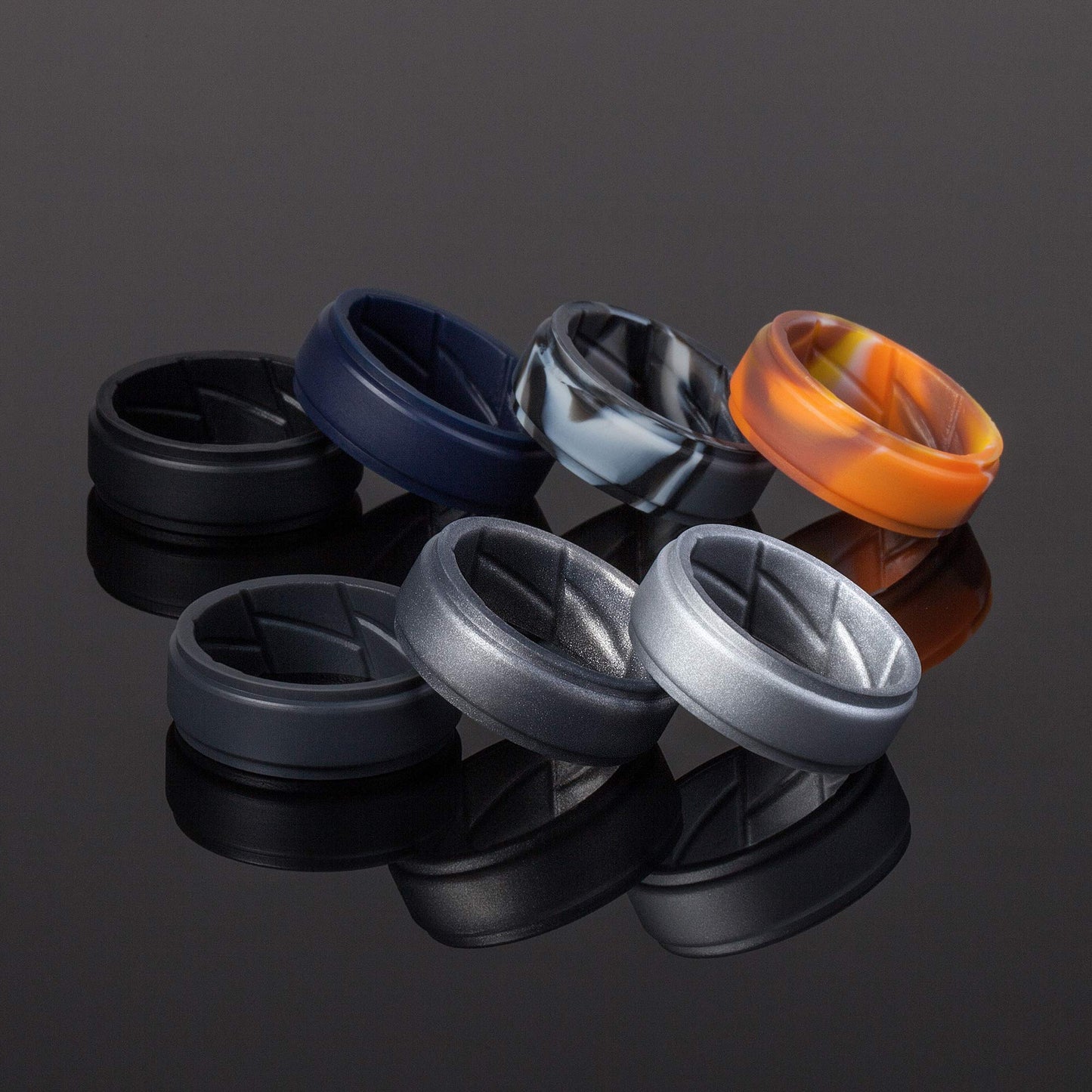 ThunderFit Silicone Wedding Rings for Men Breathable Airflow Inner Grooves, Step Edge Sleek Design Rubber Engagement Bands 8mm Wide 2mm Thick, Variety Multipack 1-7