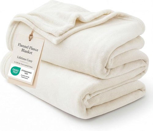 Bedsure GentleSoft Fleece Throw Blanket - XL Cream 300GSM Plush Cozy Design for Bed, Sofa, Travel | 50x70 Inches