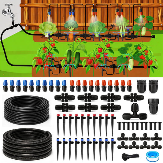 Drip Irrigation System,248FT Automatic Garden Watering System with 1/2" & 1/4" Fast-Lock Tubing Adjustable Nozzles & Sprinklers,Quick-Connect Drip Irrigation System Kit for Garden,Lawn,Potted Plants