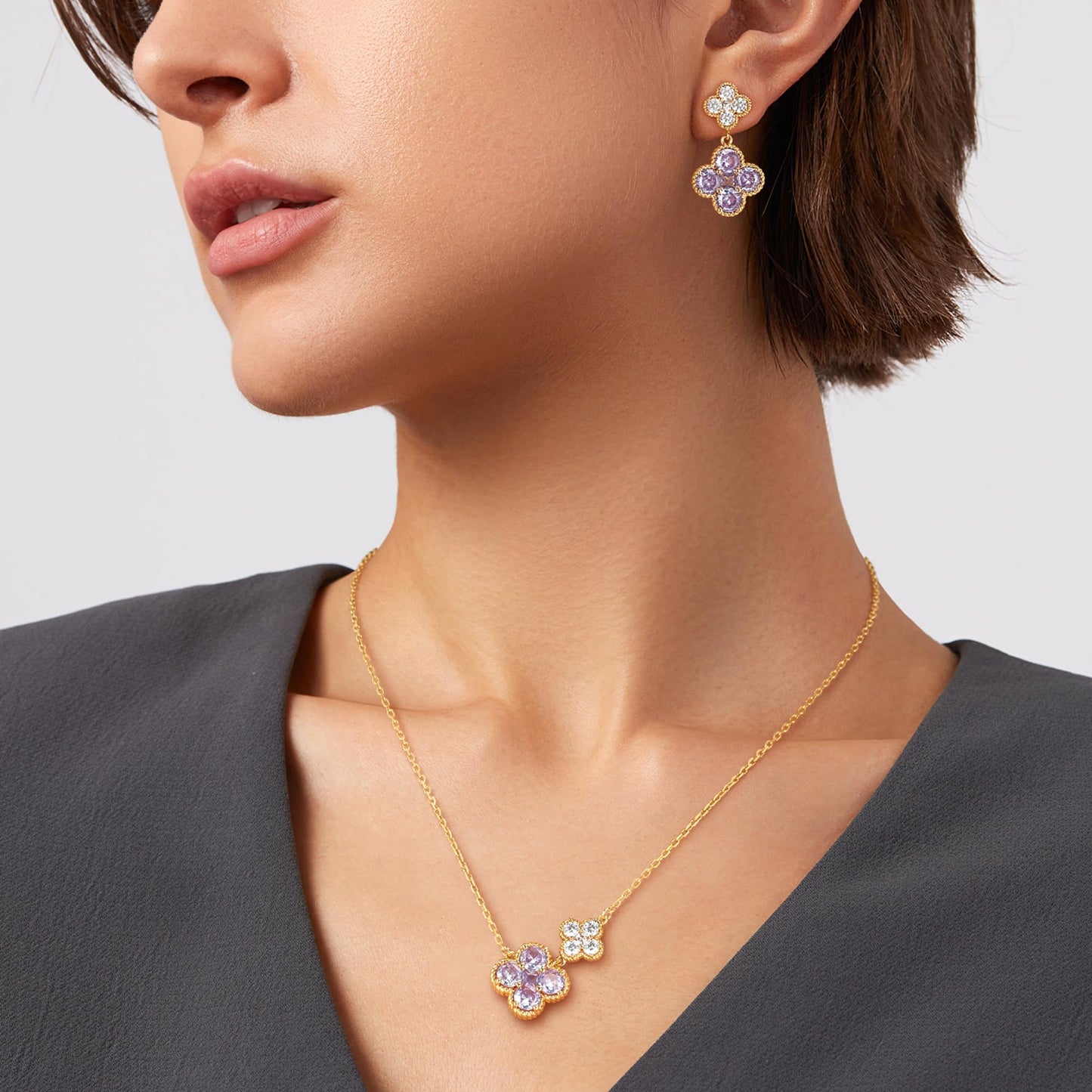 MTMY Dangle Earrings for Women 14K Gold Plated Four Leaf Clover Dangling Drop Birthstone Stud Earrings Trendy Flower Birthstone Jewelry Birthday Gifts(June)